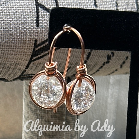 Crackled Quartz maxi spheres copper dangling/drop/dangle earrings - Picture 1 of 9